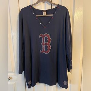 Navy Long Sleeve Shirt with Embellished Red Sox Logo front and back